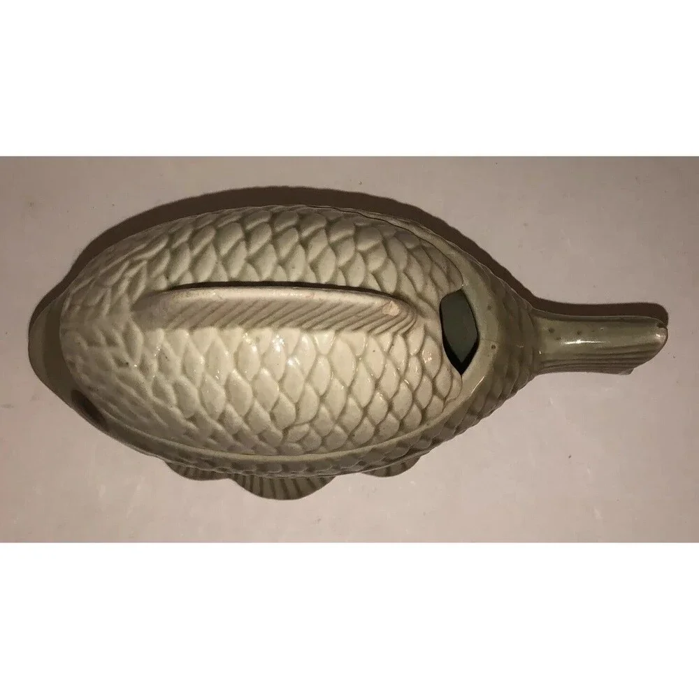 Vintage Ceramic Fish Bowl Lid Bodegas Oaxaca Ceramica Made In Mexico Scales RARE